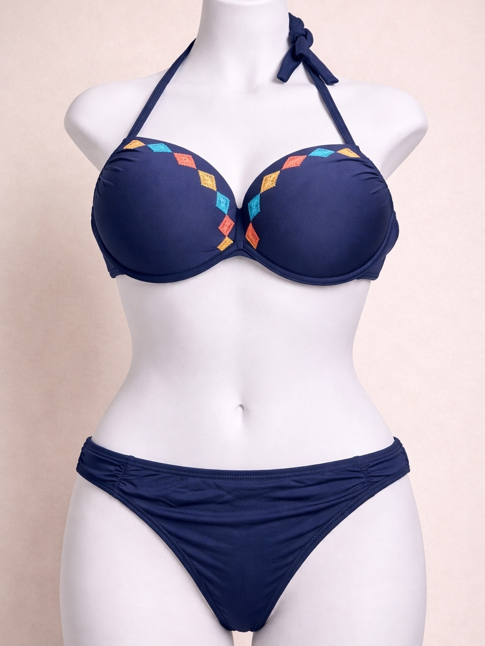 Coco Reef "Brasil" Navy Halter Bikini with Colorful Diamond Embroidery